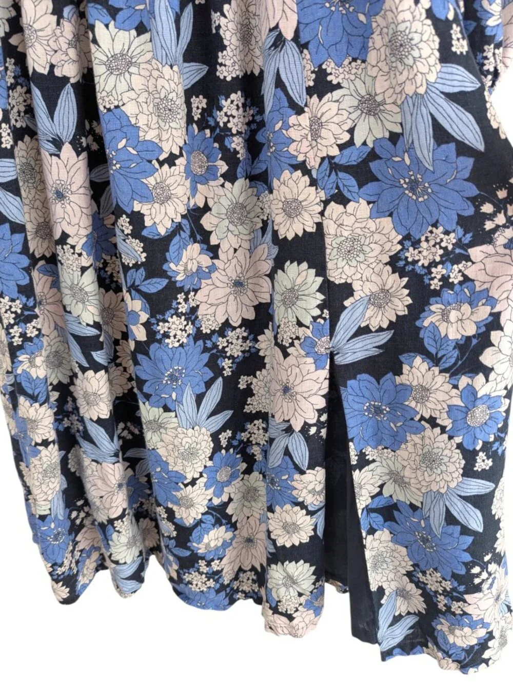 J.Crew Linen Day Dream Midi Dress Blue Zinnia Floral Puff Sleeves Petite Size MP